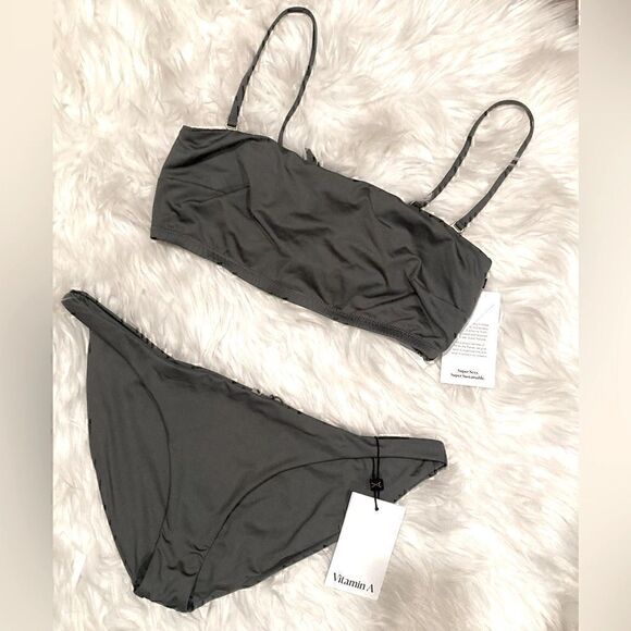 NWT Vitamin A Mila Bandeau Top & Luciana Bottom Swim SET Seagreen Size L - Picture 6 of 10